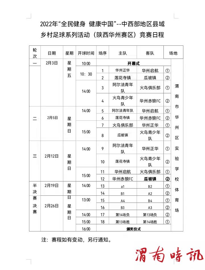 2022年“全民健身  健康中国”中西部地区县域乡村足球系列活动华州区竞赛日程(图3)